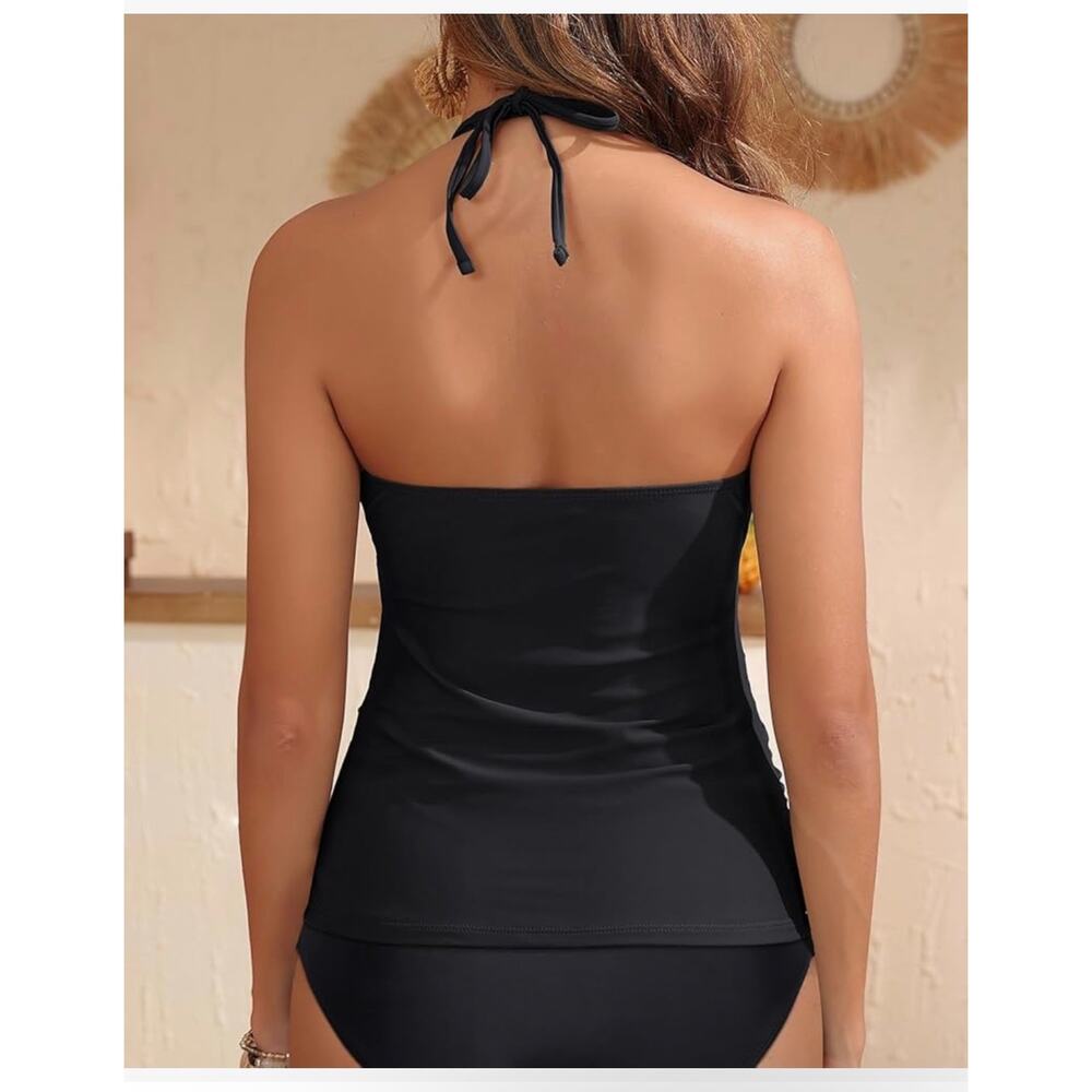 NWT Yonique Halter Tankini Top V Neck Swim Top Tummy Control Bathing Suit L - Picture 4 of 7